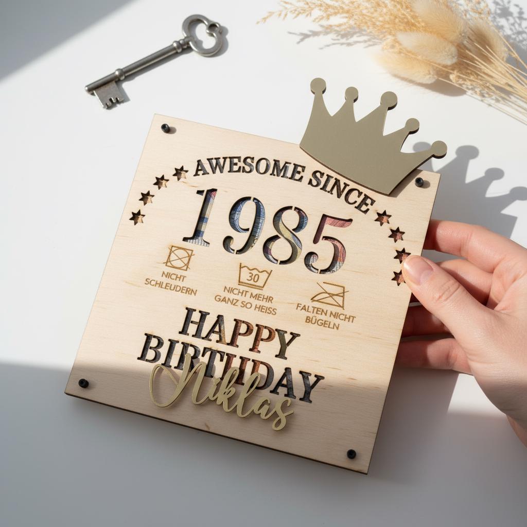 Geldgeschenk Geburtstag personalisiert zum Runden | Awesome Since Jahrgang - LaserArt Germany