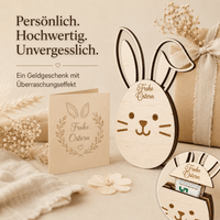 Geldgeschenk Ostern Osterhase aus Holz personalisiert – Hauptansicht