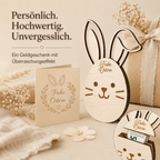Geldgeschenk Ostern Osterhase aus Holz personalisiert – Hauptansicht
