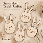Geldgeschenk Ostern Osterhase aus Holz personalisiert – Detailaufnahme der Namensgravur