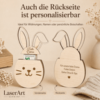 Geldgeschenk Ostern Osterhase aus Holz personalisiert – In der Geschenkverpackung