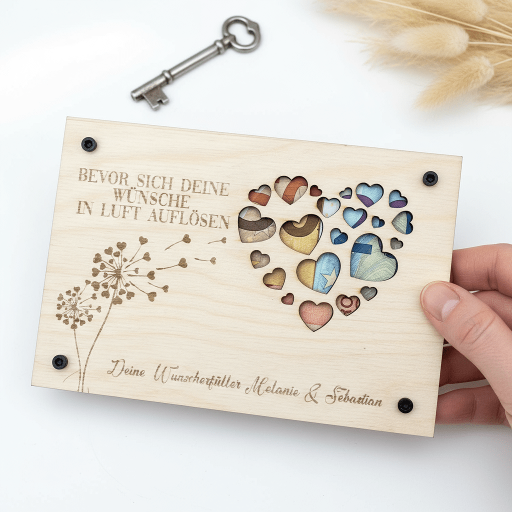 Geldgeschenk personalisierter Wunscherfüller - Herz - LaserArt Germany