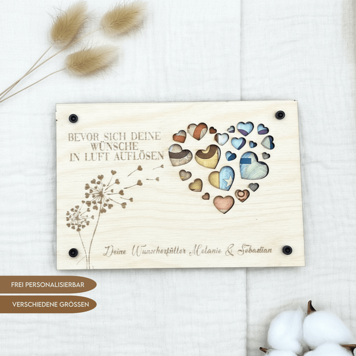 Geldgeschenk personalisierter Wunscherfüller - Herz - LaserArt Germany