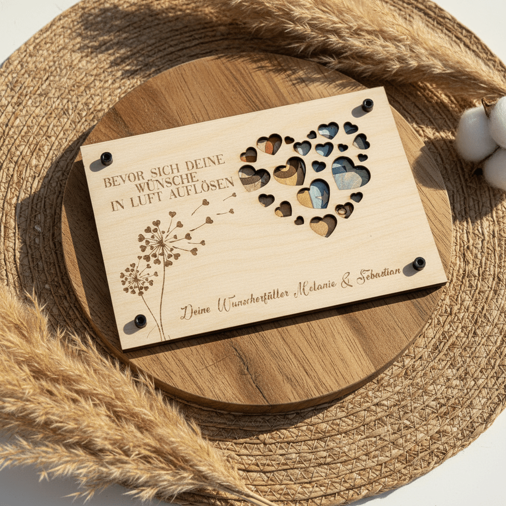 Geldgeschenk Wunscherfüller Herz aus Holz – In der Geschenkverpackung