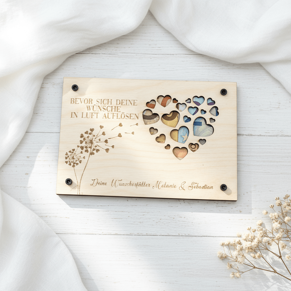 Geldgeschenk personalisierter Wunscherfüller - Herz - LaserArt Germany