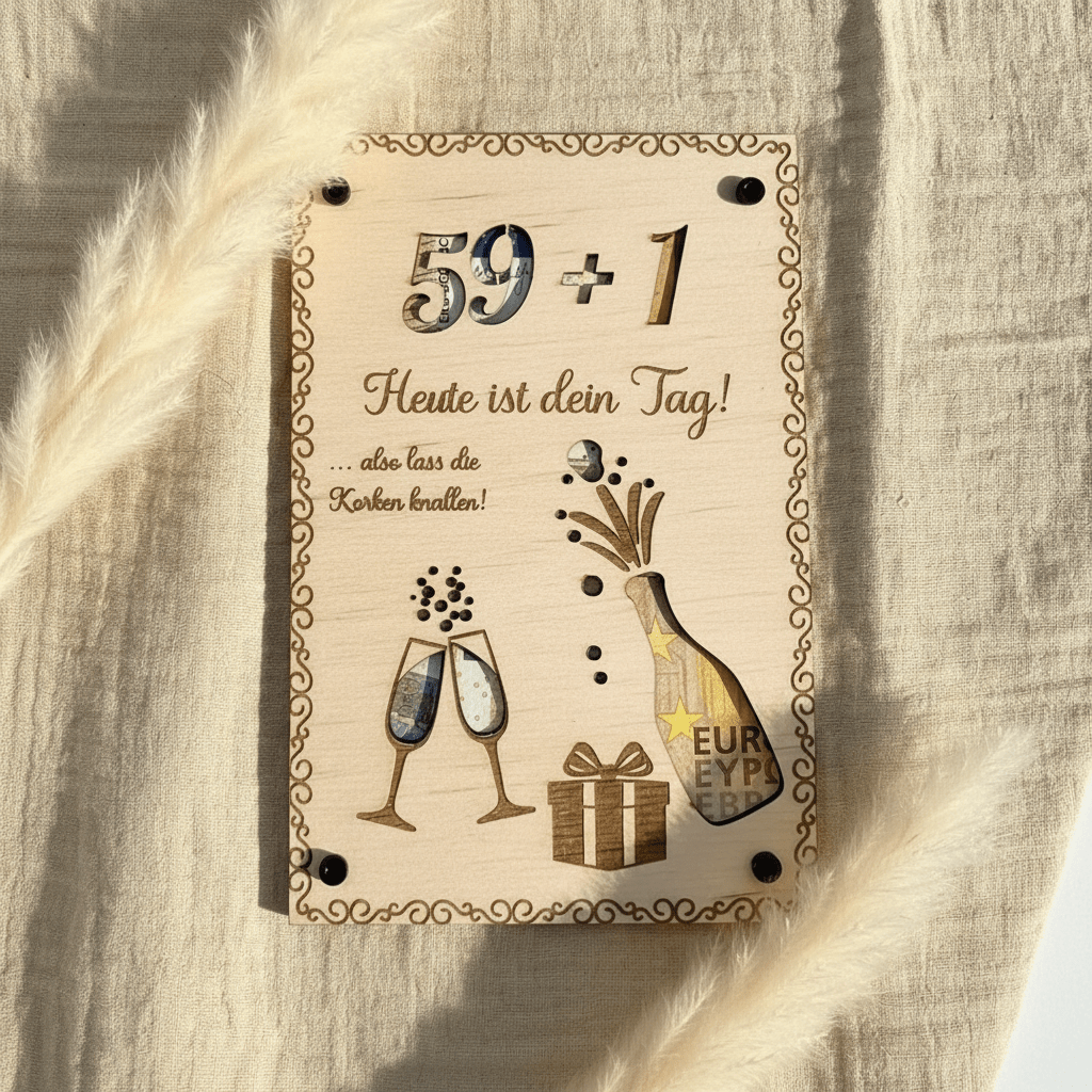 Geldgeschenk personalisierter Wunscherfüller Holz - Runder Gebrutstag - LaserArt Germany