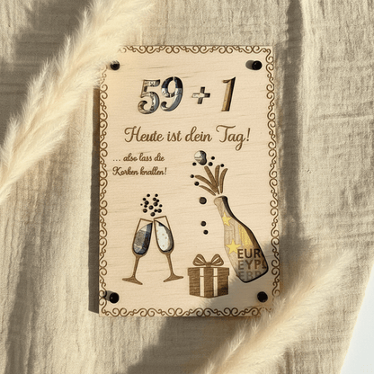 Geldgeschenk personalisierter Wunscherfüller Holz - Runder Gebrutstag - LaserArt Germany