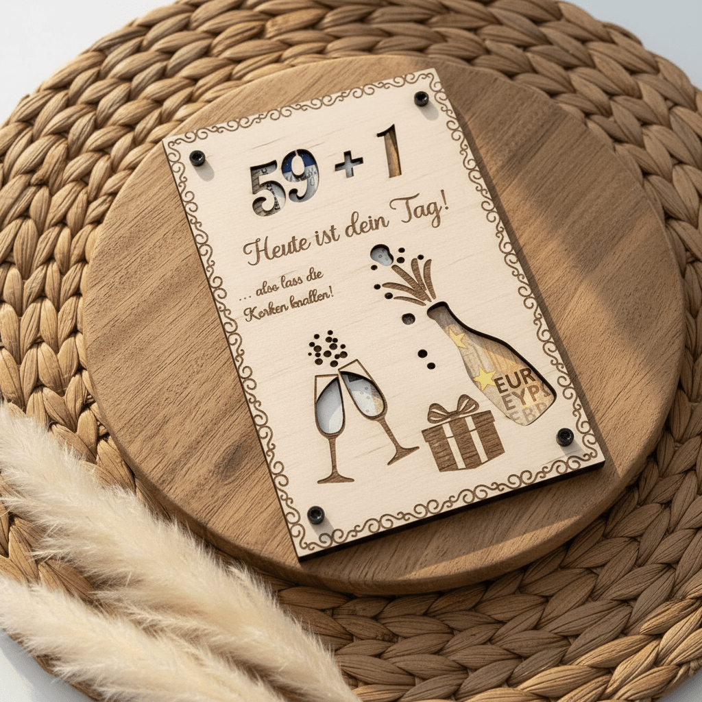 Geldgeschenk personalisierter Wunscherfüller Holz - Runder Gebrutstag - LaserArt Germany