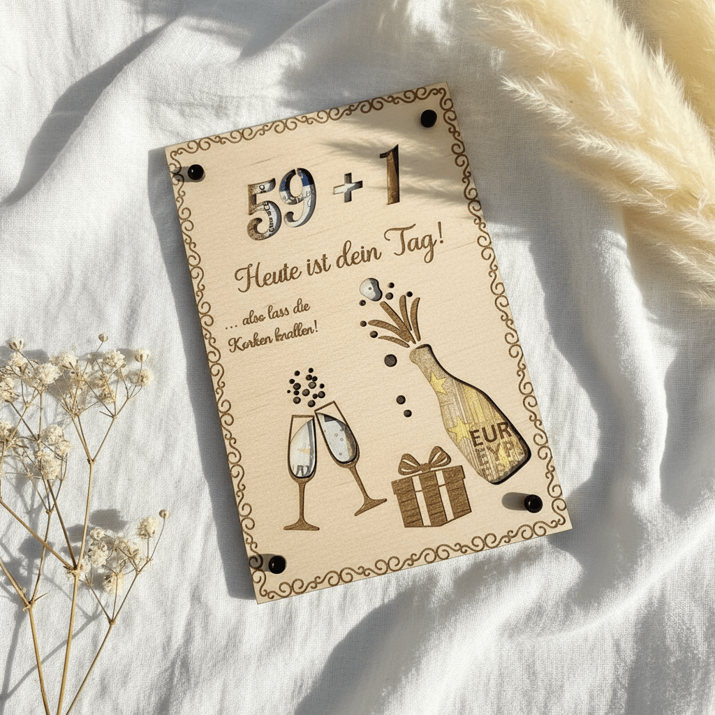 Geldgeschenk personalisierter Wunscherfüller Holz - Runder Gebrutstag - LaserArt Germany