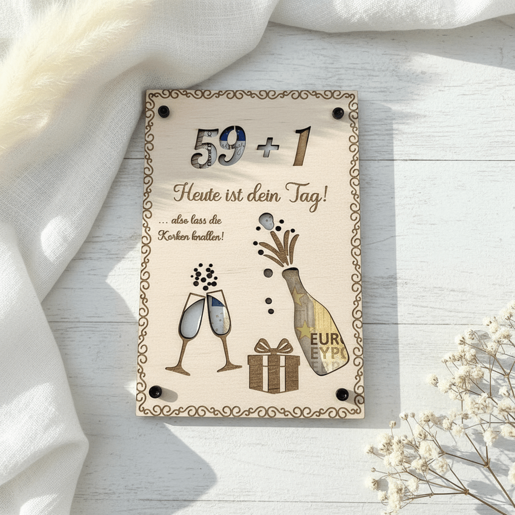Geldgeschenk Bilderrahmen aus Holz zum runden Geburtstag – In der Geschenkverpackung