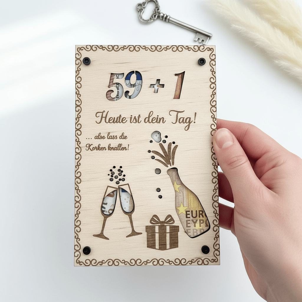 Geldgeschenk personalisierter Wunscherfüller Holz - Runder Gebrutstag - LaserArt Germany