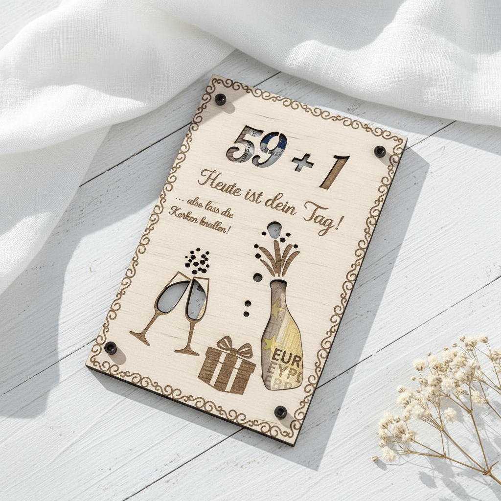 Geldgeschenk personalisierter Wunscherfüller Holz - Runder Gebrutstag - LaserArt Germany