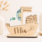 Geldgeschenk zur Taufe Schiff aus Holz | personalisiert - LaserArt Germany