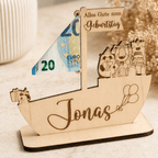 Geldgeschenk zur Taufe Schiff aus Holz | personalisiert - LaserArt Germany