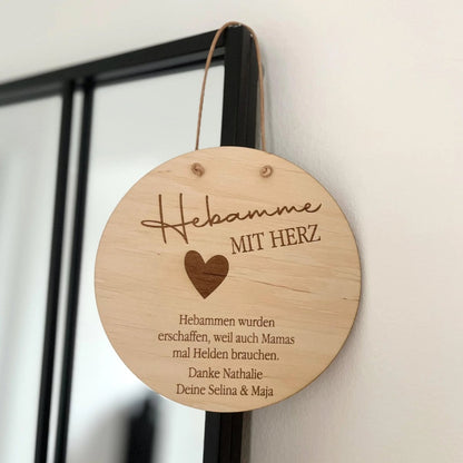 Geschenk für Hebamme | Personalisiertes Schild aus Holz | „Hebamme mit Herz“ - LaserArt Germany