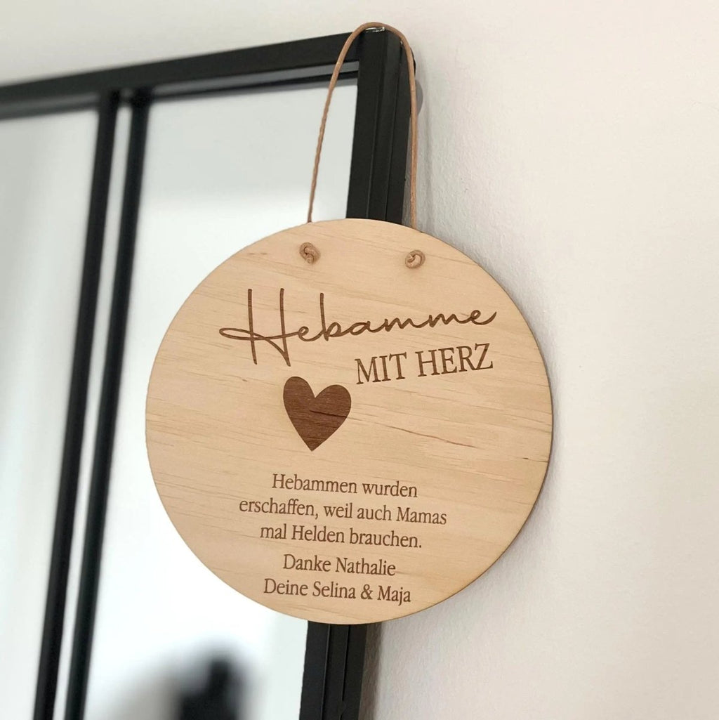 Geschenk für Hebamme | Personalisiertes Schild aus Holz | „Hebamme mit Herz“ - LaserArt Germany