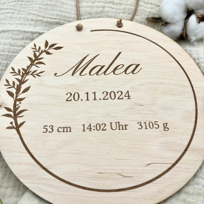 Geschenk für Neugeborenes | Geburtsschild aus Holz - LaserArt Germany
