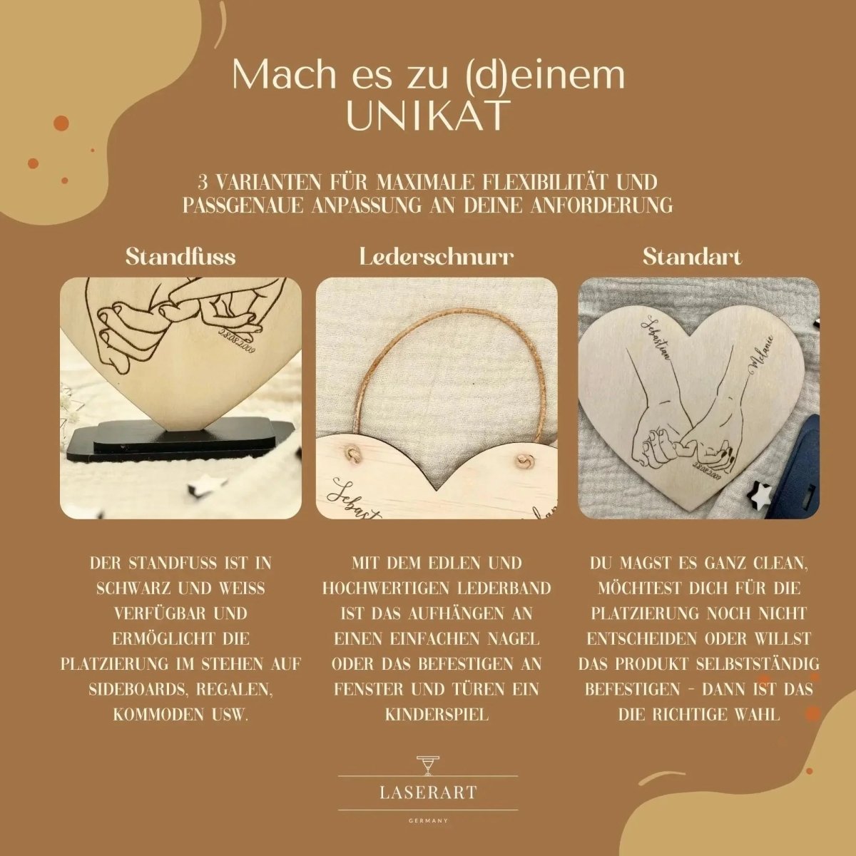 Geschenk zum Hochzeitstag | Hand - in - Hand Motiv mit Namen - LaserArt Germany