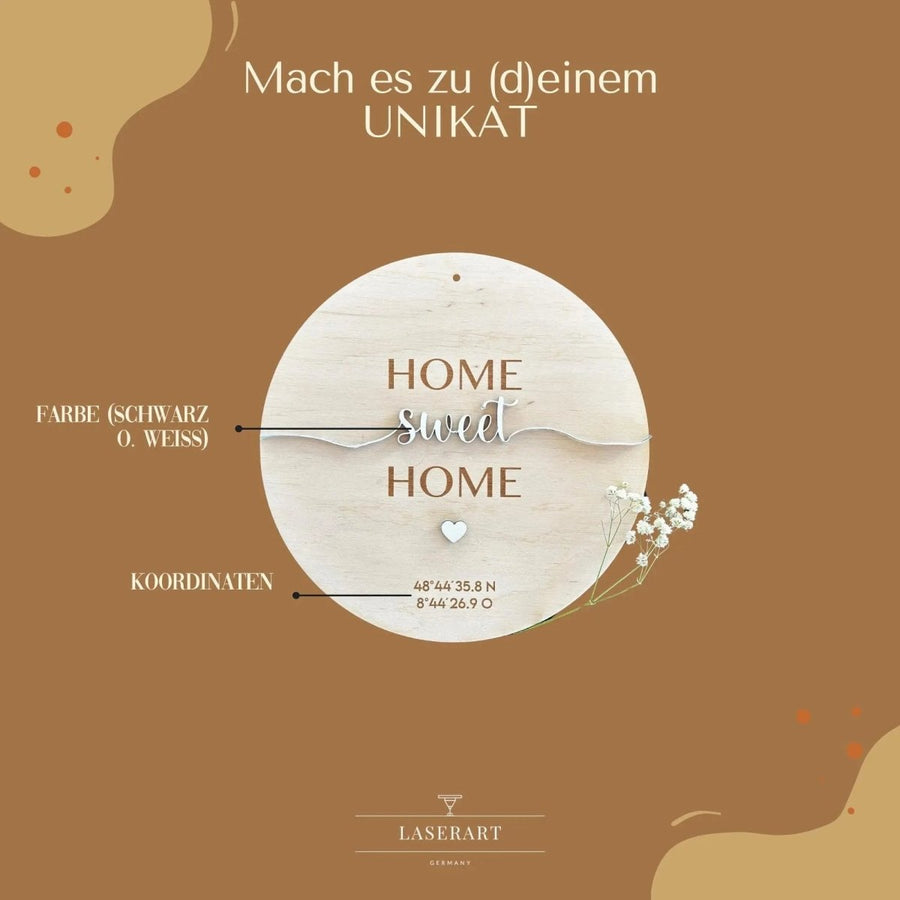 Geschenk zum Richtfest | Personalisiertes Türschild aus Holz mit Koordinaten - LaserArt Germany