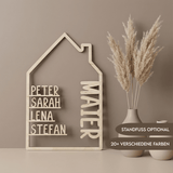 Haus aus Holz mit Namen | Familienschild personalisiert - LaserArt Germany