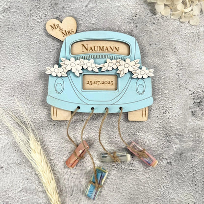 Hochzeitsauto Geldgeschenk zur Hochzeit aus Holz – personalisiertes Hochzeitsgeschenk mit Namen & Datum - LaserArt Germany