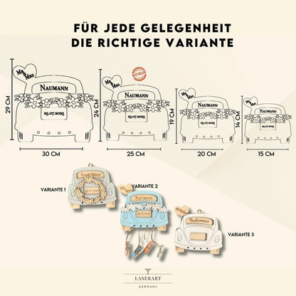 Hochzeitsauto Geldgeschenk zur Hochzeit aus Holz – personalisiertes Hochzeitsgeschenk mit Namen & Datum - LaserArt Germany