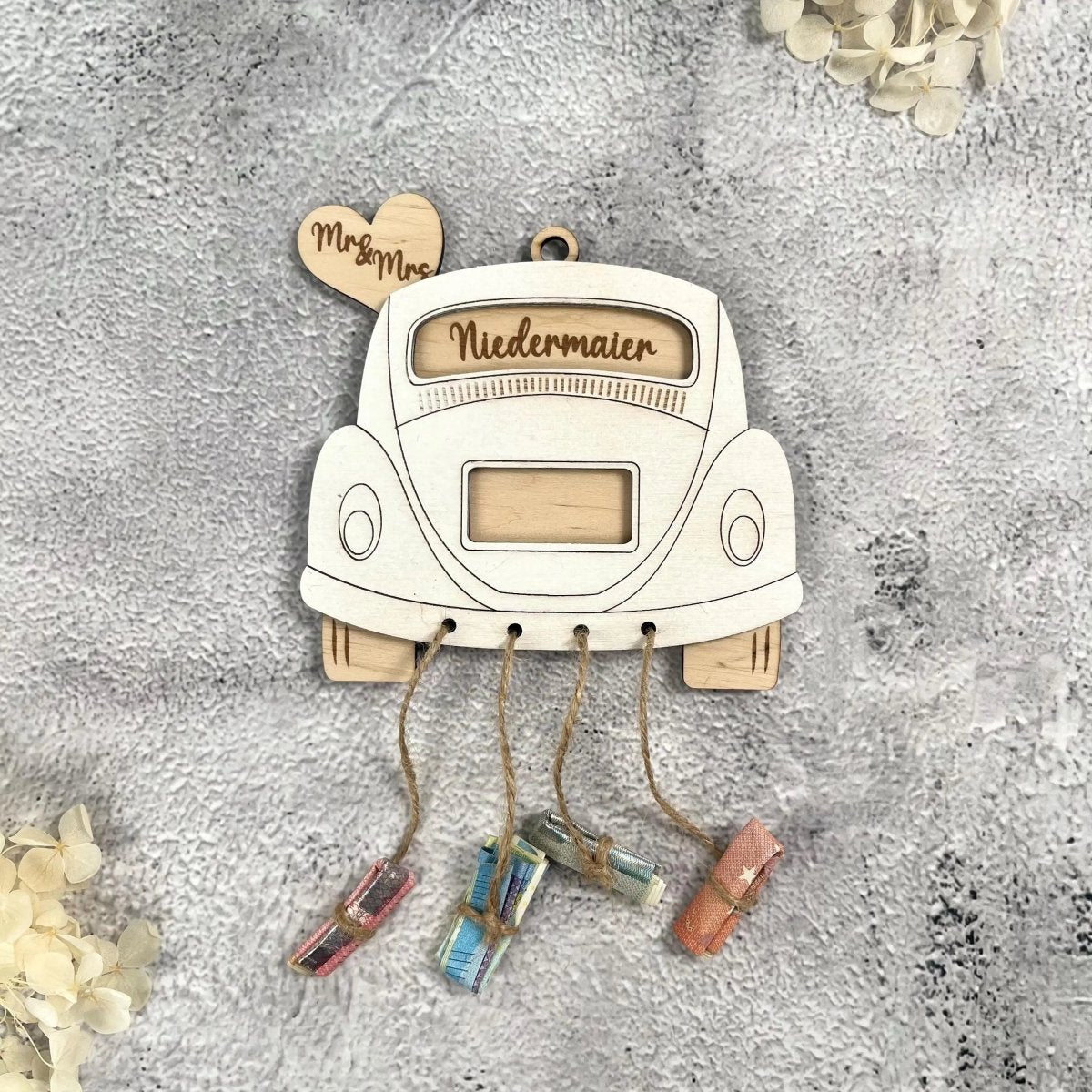 Hochzeitsauto Geldgeschenk zur Hochzeit aus Holz – personalisiertes Hochzeitsgeschenk mit Namen & Datum - LaserArt Germany
