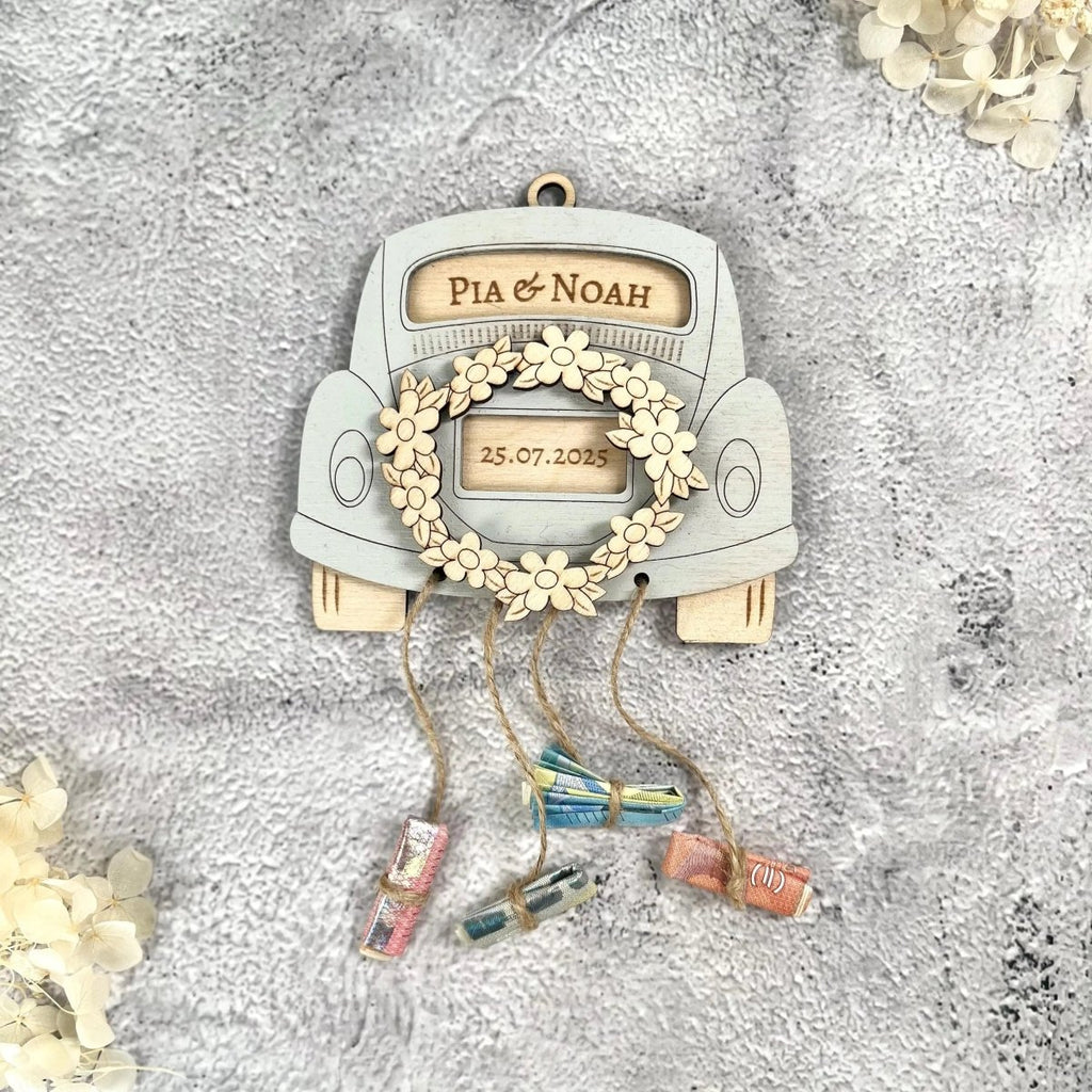 Hochzeitsauto Geldgeschenk zur Hochzeit aus Holz – personalisiertes Hochzeitsgeschenk mit Namen & Datum - LaserArt Germany
