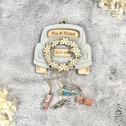 Hochzeitsauto Geldgeschenk zur Hochzeit aus Holz – personalisiertes Hochzeitsgeschenk mit Namen & Datum - LaserArt Germany