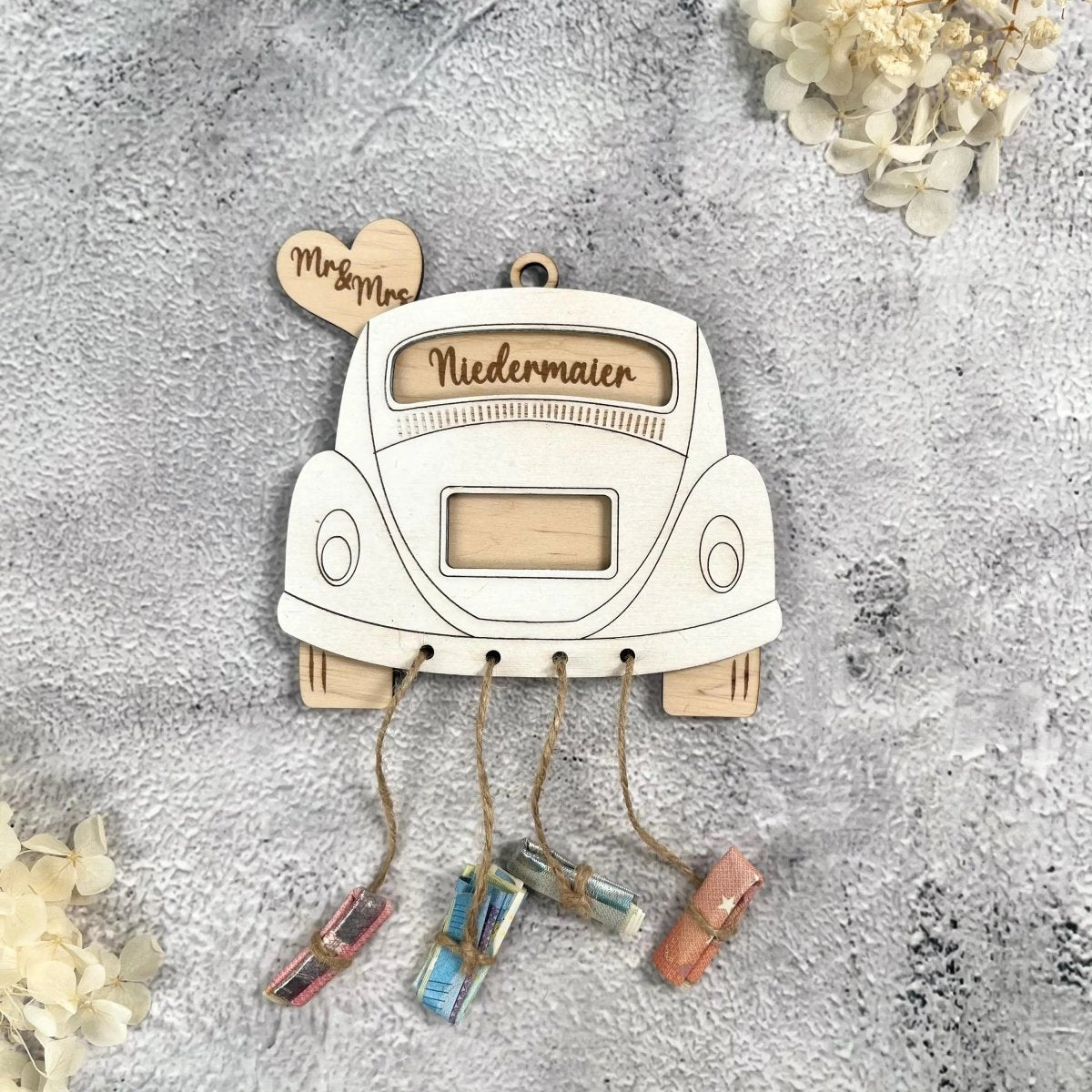 Hochzeitsauto Geldgeschenk zur Hochzeit aus Holz – personalisiertes Hochzeitsgeschenk mit Namen & Datum - LaserArt Germany