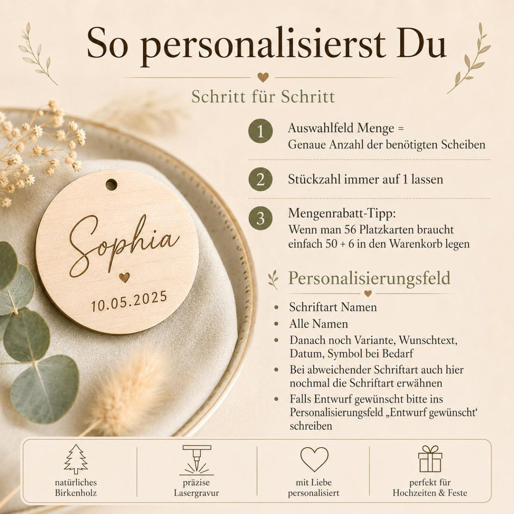Holzanhänger personalisiert graviert Platzkarten Hochzeit – In der Geschenkverpackung