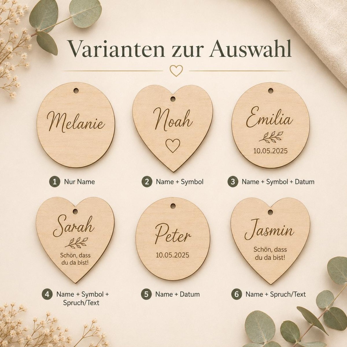 Holzanhänger personalisiert graviert Platzkarten Hochzeit – Anwendungsbeispiel als Gastgeschenk