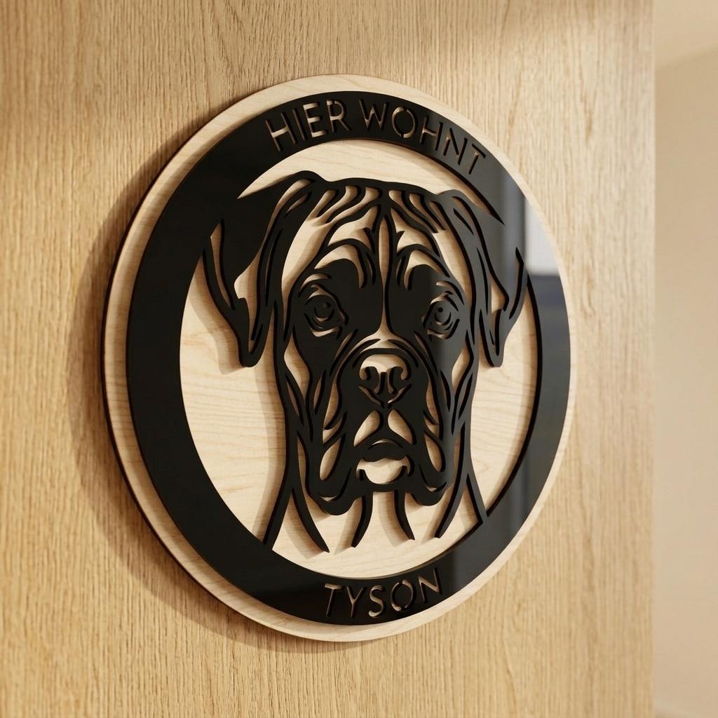 Hundeportrait nach Foto personalisiertes Hundeschild aus Holz – In der Geschenkverpackung