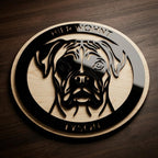 Hundeportrait nach Foto personalisiertes Hundeschild aus Holz – Detailaufnahme der Portraitgravur