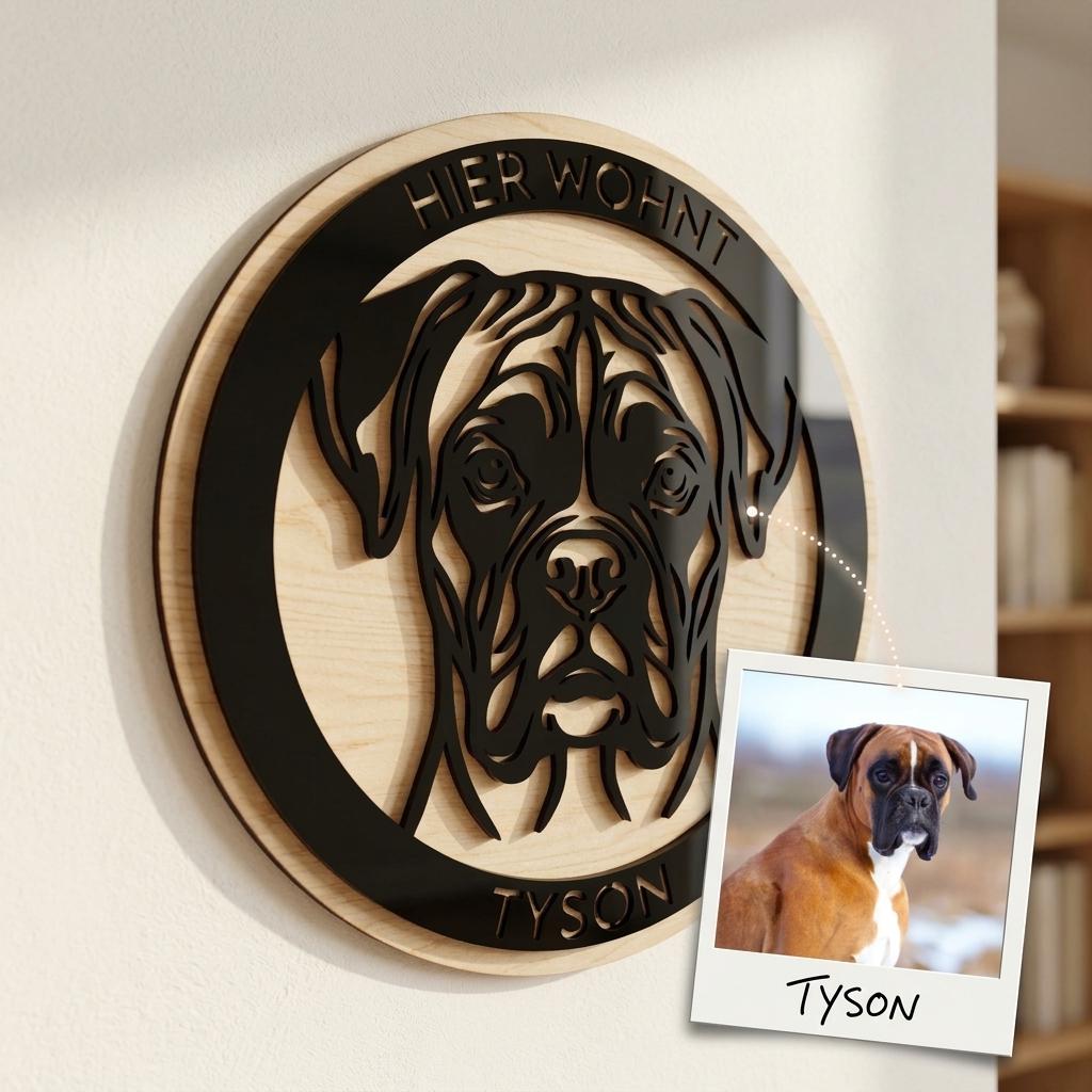 Hundeportrait nach Foto personalisiertes Hundeschild aus Holz – Hauptansicht