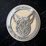 Hundeportrait nach Foto | Personalisiertes Hundeschild aus Holz mit Name - LaserArt Germany