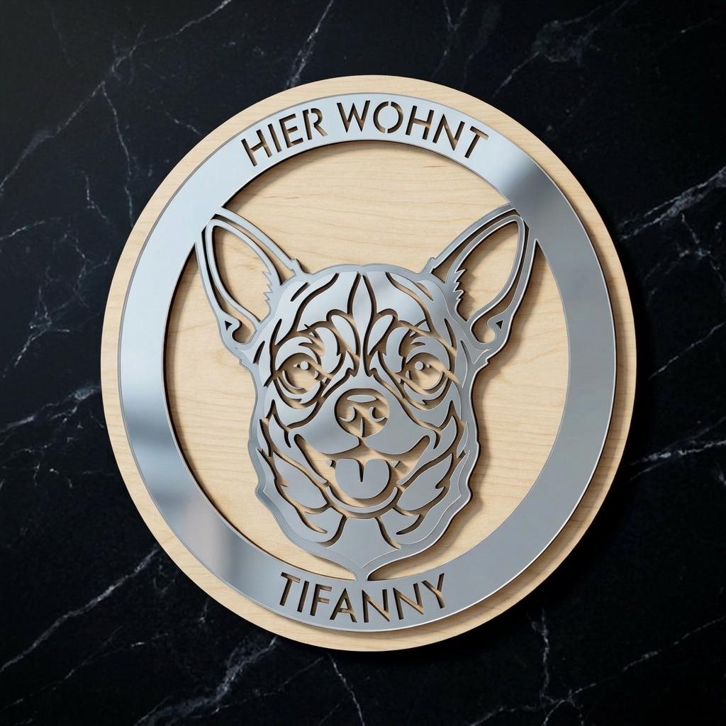 Hundeportrait nach Foto personalisiertes Hundeschild aus Holz – Aufhängeoption im Detail