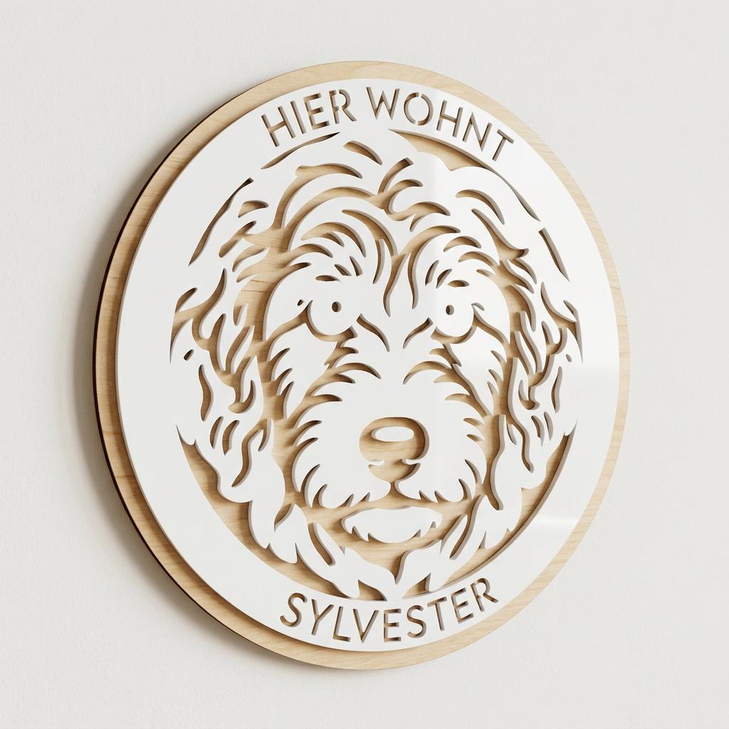 Hundeportrait nach Foto personalisiertes Hundeschild aus Holz – Rückseite