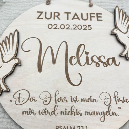 Tauf Geschenk mit Name, Taufdatum Taufspruch, individuelles Geschenk zur Taufe, Geburt für Junge Mädchen Eltern Taube Taufpate