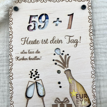Personalisiertes Geldgeschenk Geburtstag aus Birkenholz  Hochzeit, Jubiläen, Kommunion, Konfirmation, Firmung, Taufe