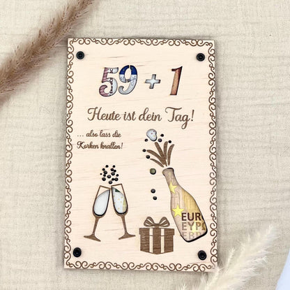 Personalisiertes Geldgeschenk Geburtstag aus Birkenholz  Hochzeit, Jubiläen, Kommunion, Konfirmation, Firmung, Taufe