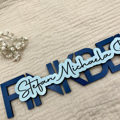 Personalisiertes Familienschild Holz 3D – Familienname & Vornamen | Geschenk Einzug, Hauskauf & Hochzeit