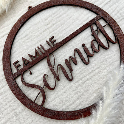 Personalisiertes Türschild Personalisiertes Türkranz Familie rost optik, Eingangstür, Haustür, Einzug, Hochzeit, Wanddeko, Hausbau Richtfest