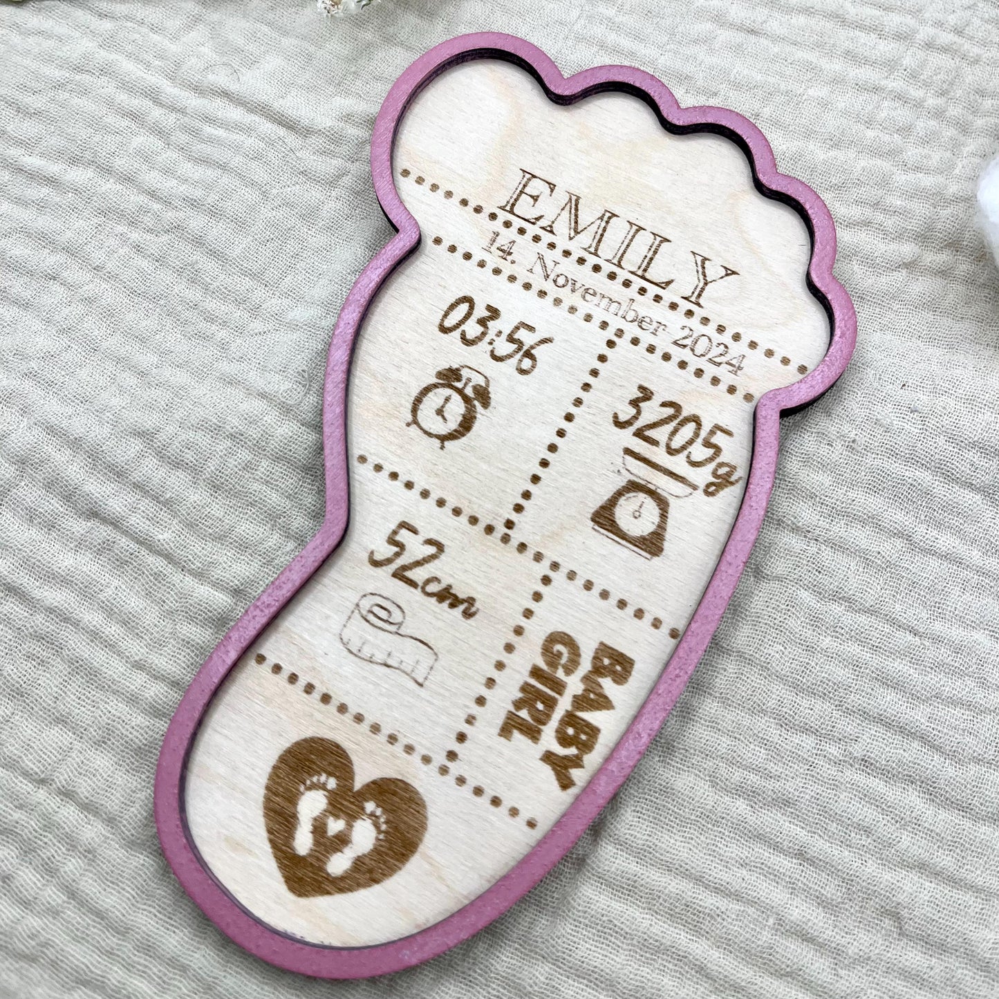 Personalisiertes Taufgeschenk Personalisiertes Geburtsschild Babyfuß  Geschenk Geburt, Taufe, Geburtstag, Name, Uhrzeit, Gewicht