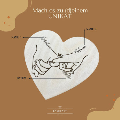 Herz-Dekor Hand-in-Hand Motiv – personalisiertes Geschenk für Paare
