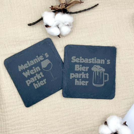 Personalisierte Schiefer Untersetzer mit Gravur – Geschenk für Hochzeit, Geburtstag & Jubiläum