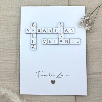 Geschenk Familie Personalisiertes Scrabble Wandbild für Hochzeit, Geburt, Muttertag, Valentinstag, Ostern, Weihnachten