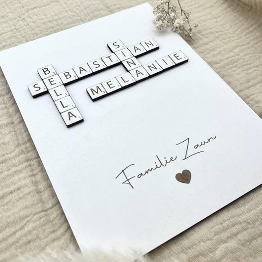 Geschenk Familie Personalisiertes Scrabble Wandbild für Hochzeit, Geburt, Muttertag, Valentinstag, Ostern, Weihnachten