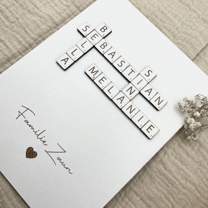 Geschenk Familie Personalisiertes Scrabble Wandbild für Hochzeit, Geburt, Muttertag, Valentinstag, Ostern, Weihnachten