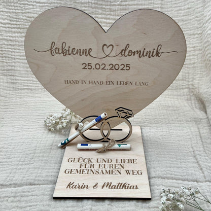 Personalisierte Geldgeschenk Herzplatte aus Holz – Hochzeitsgeschenk & Erinnerung